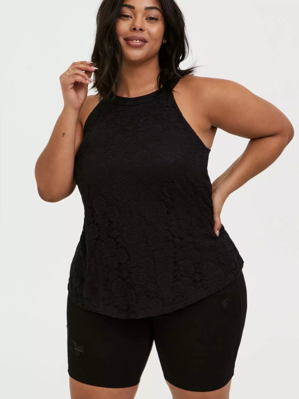 Torrid 1X Black Lace High Neck Goddess Tank Top - Picture 9 of 11